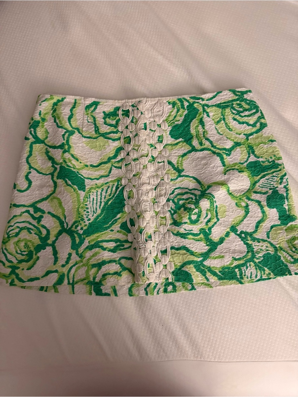 Lilly Pulitzer Green & White Floral Lace-Trim Mini Skirt